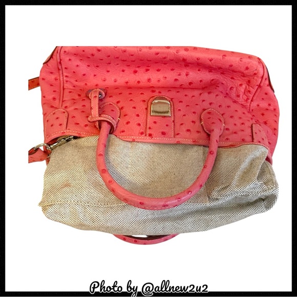 Dooney & Bourke Small Double Handle Ostrich Pattern Pink Satchel - Picture 10 of 16
